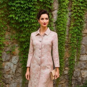 VINTAGE CHERRY BLOSSOM Long Line Button Front Jacket, M